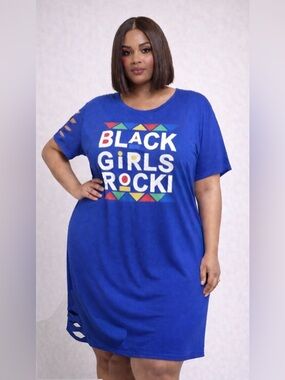 Blue Graphic Tee Dress "Black Girls Rock"